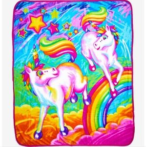Lisa Frank Rainbow Unicorn Plush Throw Blanket - Bright Rainbow Colors